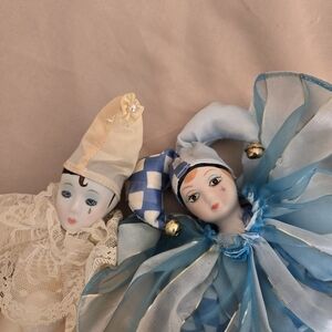 Lot of 2 Vintage Porcelain Dolls - Clown & Jester